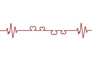 Heart pulse one line red cardiogram sign heartbeat, cardiogram in the form of pulsation of two hearts.Red Ecg Heartbeat Lines With Hearts Collection vector