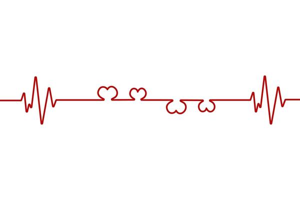 Heart pulse one line red cardiogram sign heartbeat, cardiogram in the form of pulsation of two hearts.Red Ecg Heartbeat Lines With Hearts Collection