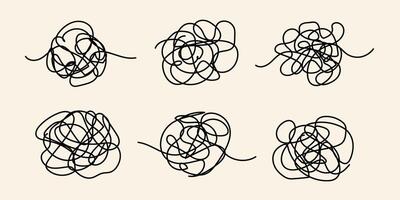 Doodle chaos hand drawn Black hand drawn line abstract scribble shape doodle set ellipses tangles lines circles Grunge round scribble circle Thread clew knot isolated vector