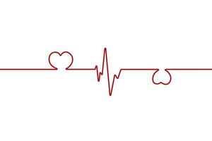 Heart pulse one line red cardiogram sign heartbeat, cardiogram in the form of pulsation of two hearts.Red Ecg Heartbeat Lines With Hearts Collection vector