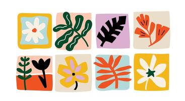 set of botanical colorful icons, abstract shapes Flowers and leaves flat style vector