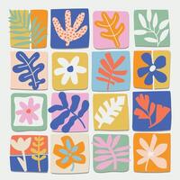 botanical colorful icons set, Flowers and leaves abstract shapes flat style vector