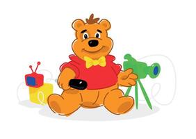 Illustration of a bear cub. Illustration of a journalist bear with a camera and a microphone. Image is isolated on white background. Illustration for a children's club. Mascot. vector