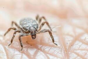 Close-up of a Detailed Tick Crawling on a Textured Surface photo