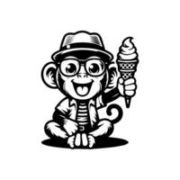 cute monkey logo holding ice cream. Cute monkey with ice cream logo design ready to use vector