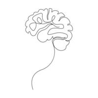 Continuous line art drawing of human brain. Hand-drawn brain illustration isolated on white background. vector