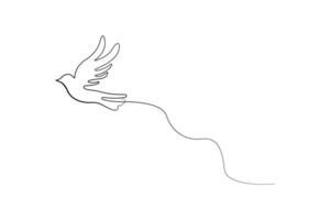 Bird flying one-line art drawing isolated on white background. vector