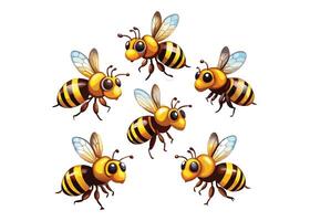 six bees with different colors and sizes vector
