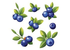 Set of blueberry with leaves design illustration. Set of romantic frames with ripe blueberries on white isolated background. vector