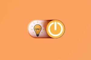 Switch on and off button icon with idea light bulb on yellow background. Concepts of the creative process, new innovation Knowledge, and learning. photo
