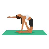 Young woman doing Half Camel Pose Variation Raised Toe or Ardha Ustrasana Variation Raised Toe yoga exercise. vector