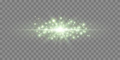 Green horizontal lensflare. Light flash with rays or green spotlight. Glow flare light effect. illustration. vector