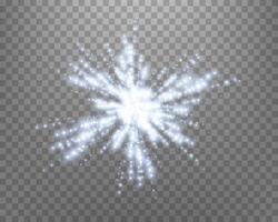 Blue sunlight lens flare, sun flash with rays and spotlight. Glowing burst explosion vector