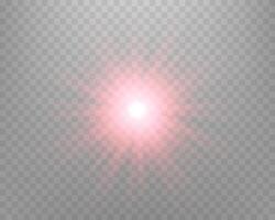 Red sunlight lens flare, sun flash with rays and spotlight. Glowing burst explosion vector