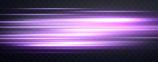 Speed rays, velocity light neon flow, zoom in motion effect, purple glow speed lines, colorful light trails, stripes. vector