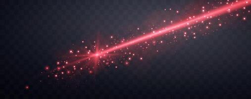 Red horizontal laser beam with smoke. Neon line, presentation pointer. Red glow flare light effect. vector