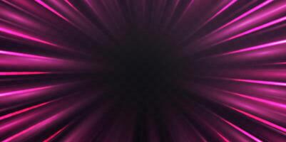 Radial speed rays, light neon flow, zoom in motion effect, pink glow speed lines, colorful light trails, perspective stripes vector