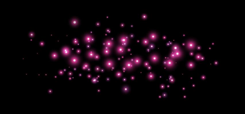 Pink glittering dots, particles, stars magic sparks. Glow flare light effect. Pink luminous points.