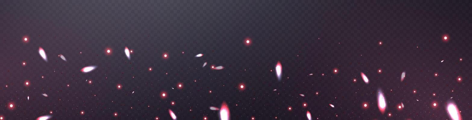 Red glittering dots, particles, stars magic sparks. Dust cloud flare light effect. Red luminous points with smoke.