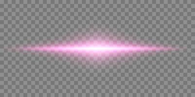 Pink horizontal lensflare. Light flash with rays spotlight. Pink glow flare light effect. vector