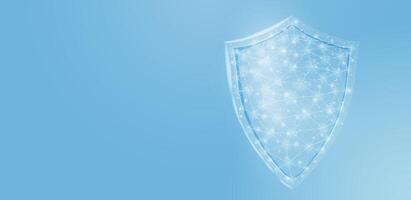 Guard shield. Cyber security concept with glowing low poly shield on blue background. Wireframe low poly design. vector
