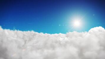 Animation blue sky and sun background with white clouds video