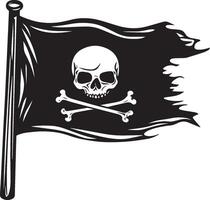 Waving Pirate flag of skull and crossbones linear black vector