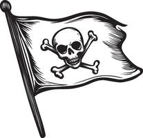 Waving Pirate flag of skull and crossbones linear black vector