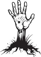 Zombie hand coming out of the ground linear black vector