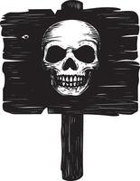 Halloween wooden signboard with skull sign silhouette black vector
