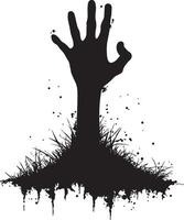 Halloween zombie hand coming out of the ground silhouette black vector
