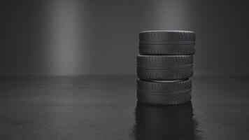 stacking tires and one side press wheel on gray background video