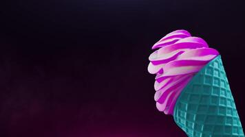 Pink turquoise ice cream waffle cone filling animation on a dark background video