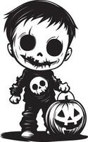 Cute Jack o lantern bucket with candies clean simple black vector