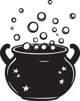 Cauldron with bubbles, halloween clean simple black vector