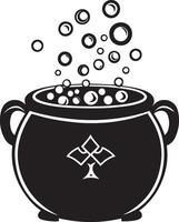 Cauldron with bubbles, halloween clean simple black vector