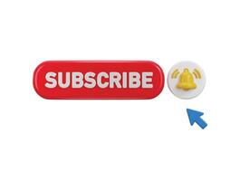 Subscribe button with bell notification icon 3d render concept of click on subscribe channel icon illustration vector