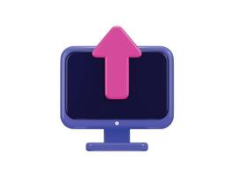 Computer monitor screen with upload arrow icon 3d rendering illustration vector