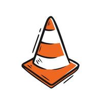 hand drawn, doodle sketch style illustration of traffic cone vector