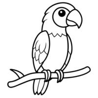 A parrot sitting on a branch coloring page vector