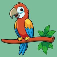 Cartoon parrot sitting on a branch vector
