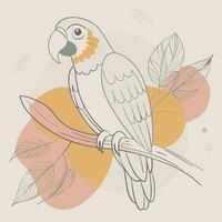 illustration of a parrot on a branch with leaves vector