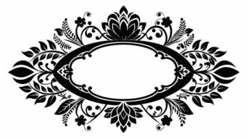 A black and white floral design in the center of the frame vector