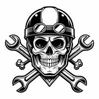 A skull wearing a helmet and holding wrenches vector