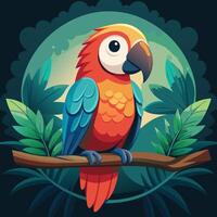 illustration of a colorful parrot sitting on a branch vector