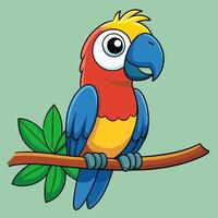 Cartoon parrot sitting on a branch vector