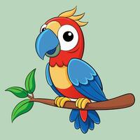 Cartoon parrot sitting on branch with green background vector