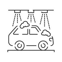 Car wash line icon. Automatic cleaning station signs. Bucket with foam bubbles, sponge and spray flat line icons. vector