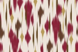 Seamless ikat pattern with burgundy, brown and yellow tones on a beige background. Abstract design for fabric, wallpaper and home decor. Traditional fabric pattern with bright geometric shapes. vector
