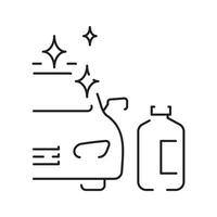 Car wash line icon. Automatic cleaning station signs. Bucket with foam bubbles, sponge and spray flat line icons. vector
